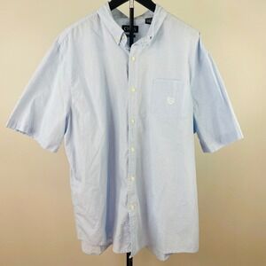 Chaps Mens XXL Blue White Micro Check Short Sleeve Easy Care Button Down Shirt